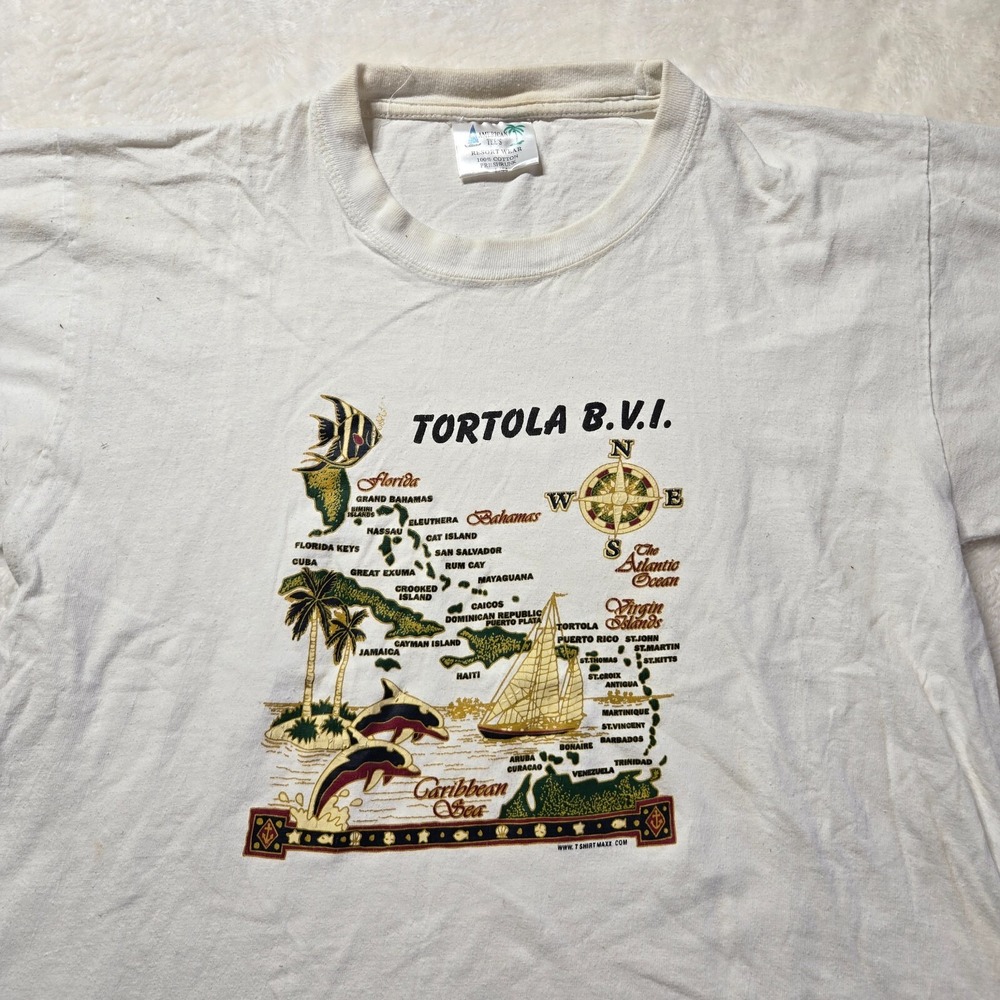 Vintage Totola Bay Shirt Mens Large‎ White British Virgin Island Destination 90s - Picture 2 of 7